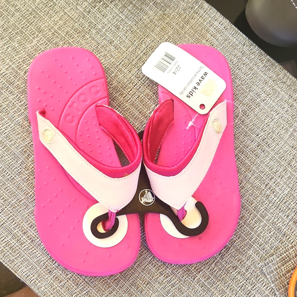 Crocs Wave Kids Fliflops Sandals Shoes Pink J2/4